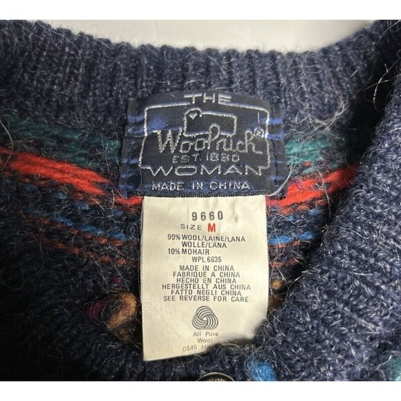 Woolrich Women’s Wool Mohair Cardigan Sweater Blue Purple Fair Isle Nordic M - Picture 4 of 8